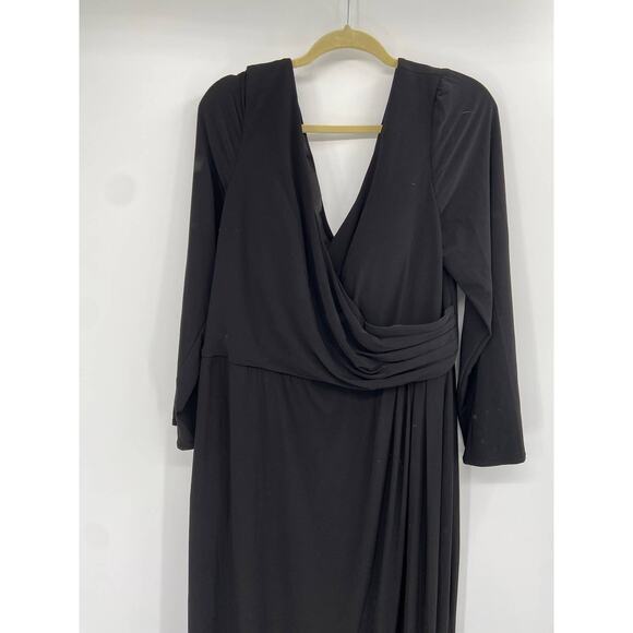 La Femme Curve Black Long Sleeve Faux Wrap Evening Gown Size 20 - Picture 3 of 5